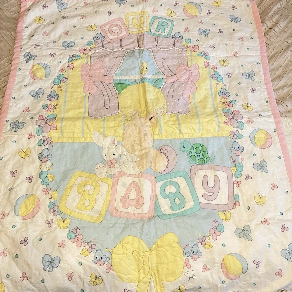 Vintage Precious Moments Crib Quilt 35x43 